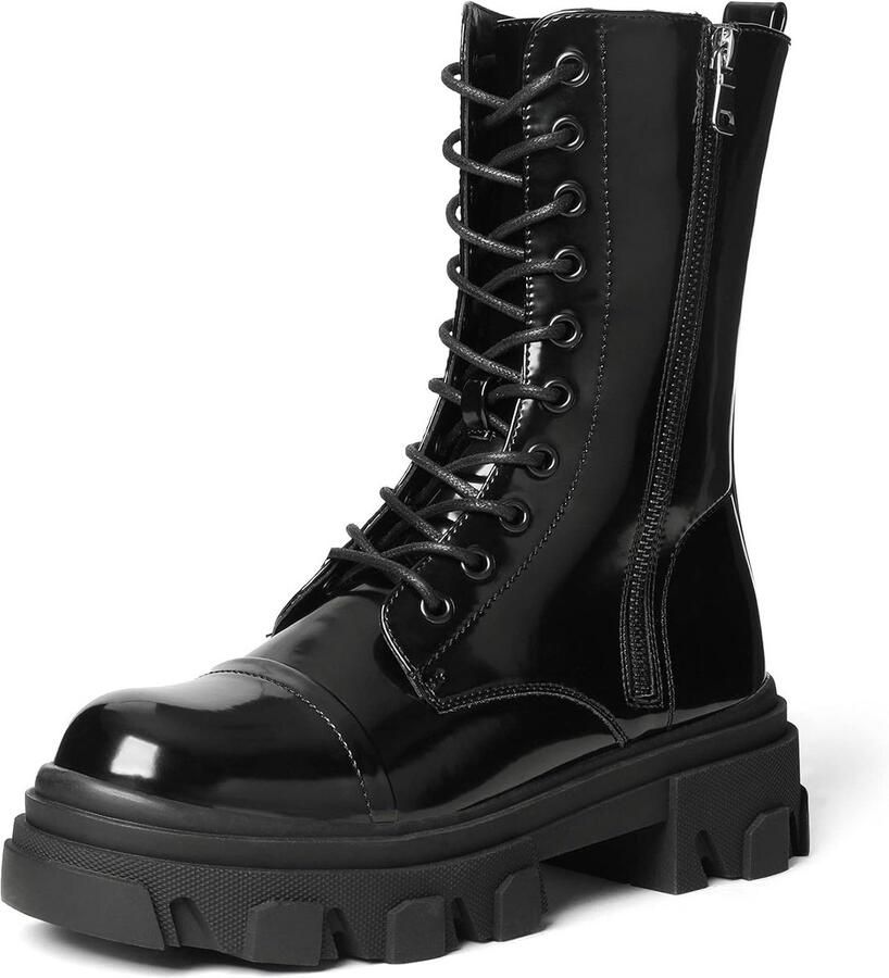 Dames Combat Boots Vetersluiting Chunky Platform Laarzen Zwart