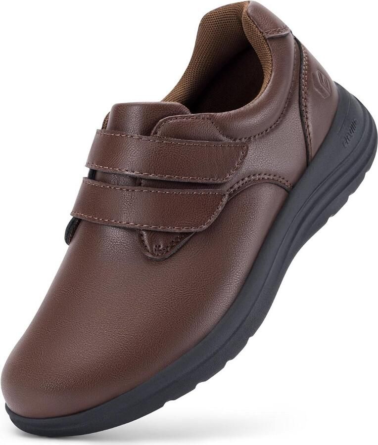 Dames Comfort Instappers Extra Breed Leer Klittenband Schoen Podotherapeutisch