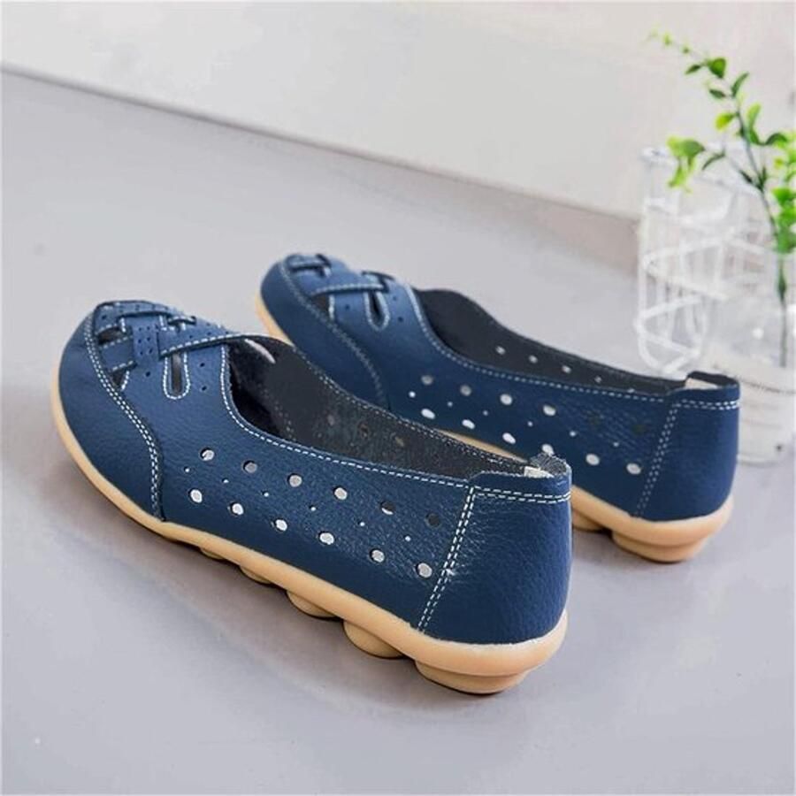 Dames- Comfortabele- Casual- Ronde Teen- Vrouwen- Marineblauw- Lederen- Loafers Mocassins Rijden Flats- Zachte Wandelen Boot Schoenen- Geschikt voor 40.5
