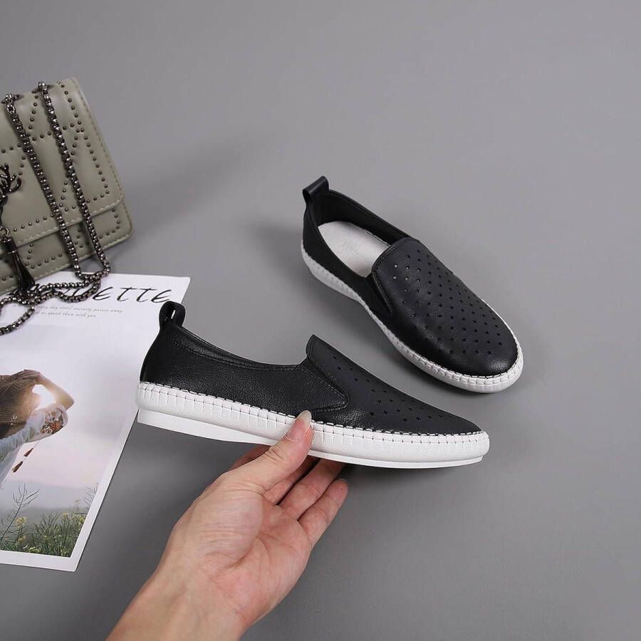 Dames Comfortabele Leren Pumps met Ronde Neus voor Werk en Kantoor Zwart