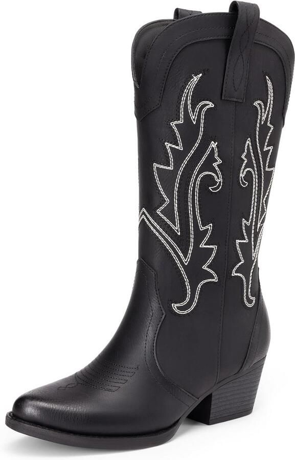 Dames Cowboy Laarzen Geborduurde Puntschoen Lage Hak Westerse Mid-kuit Laarzen