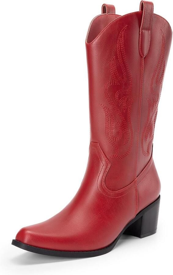 Dames Cowboy Laarzen Halflang Vierkante Neus Blokhak