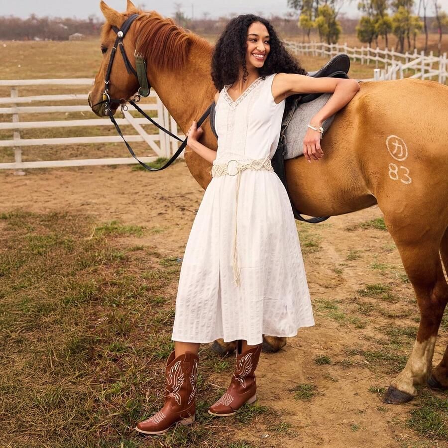 Dames Cowboy Laarzen Middelhoge Western Laarzen met Borduurwerk