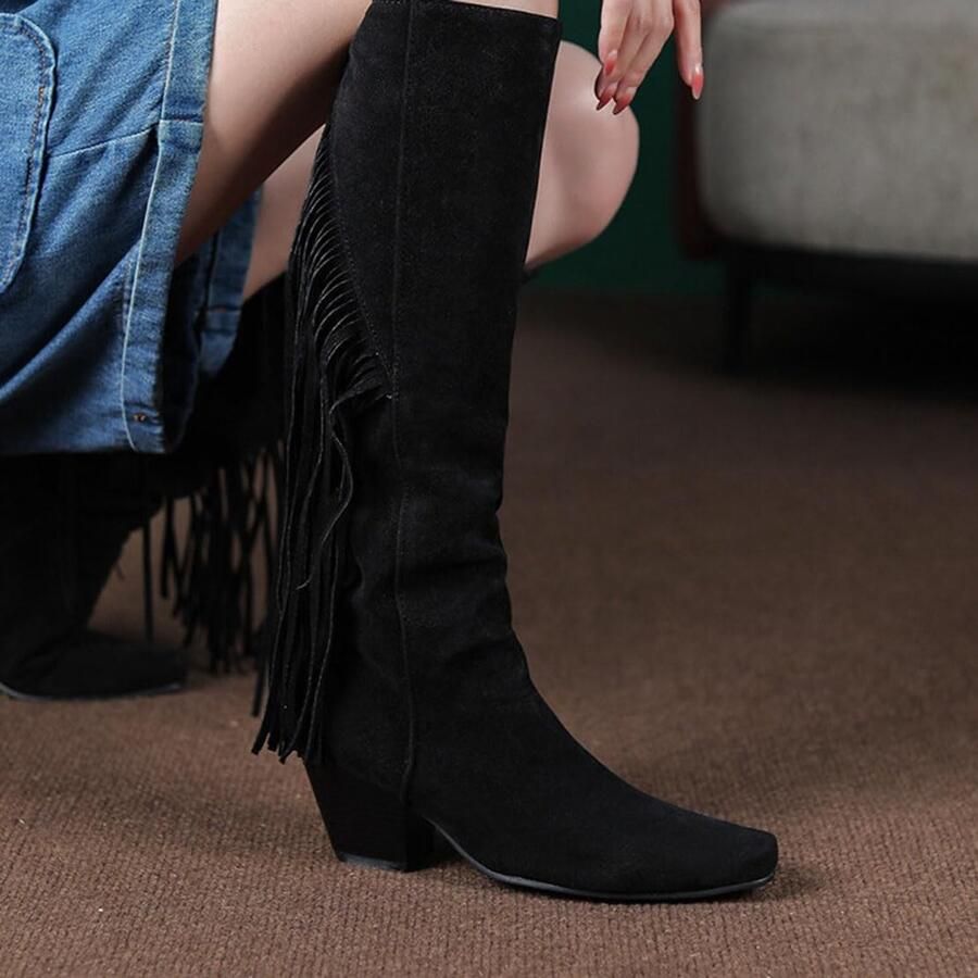 Dames Cowboylaarzen met Franje en Verborgen Wedge Hak voor Feest en Bruiloft Comfortabel en Stijlvol met Strass en Nubuck Leer