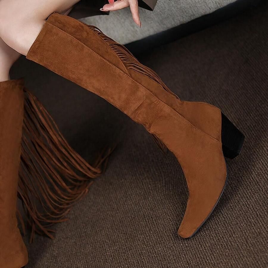 Dames Cowboylaarzen met Franje en Verborgen Wedge Hak voor Feestjes en Bruiloften Glanzend Nubuck Leer Comfortabel en Stijlvol