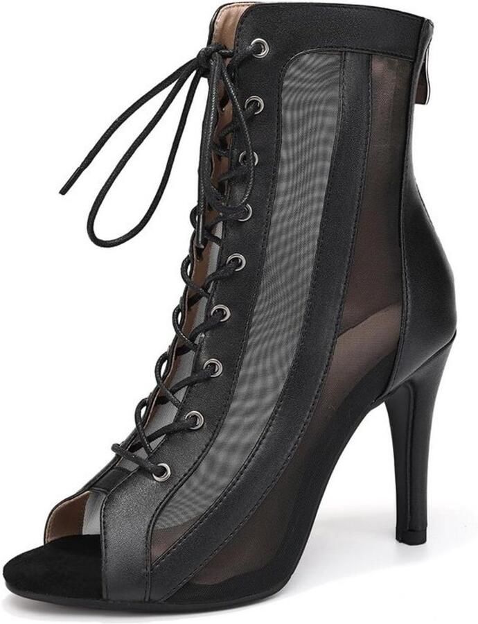 Dames Danslaarzen Zwart Open Teen Latin Salsa Balzaal Schoenen
