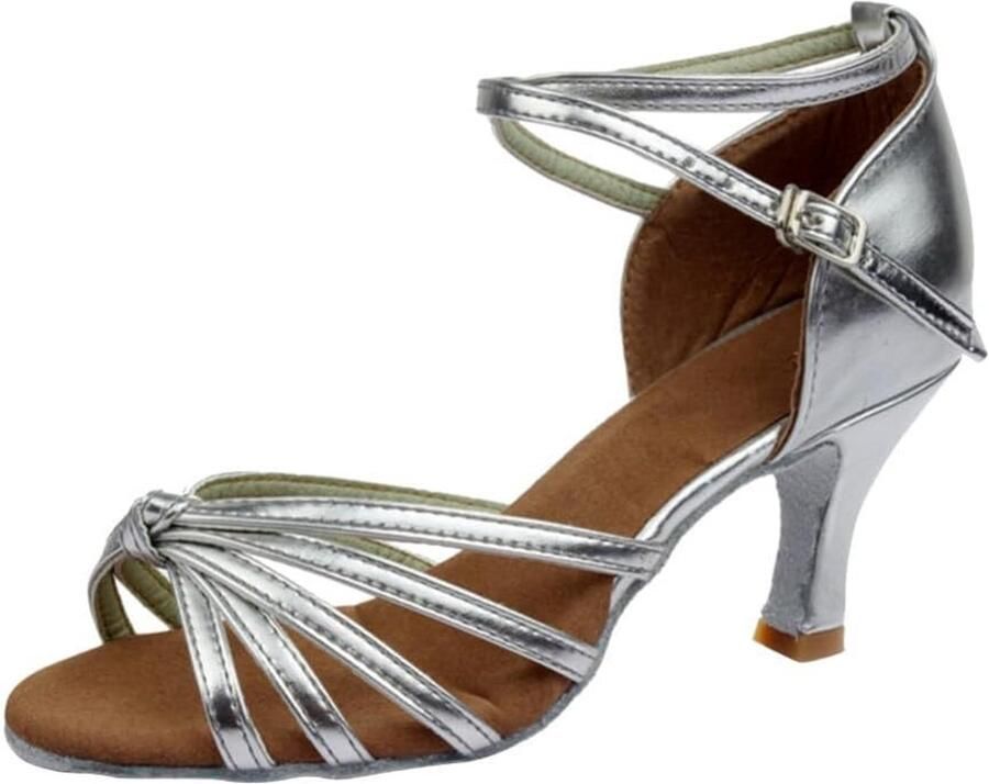 Dames Dansschoenen Latin Salsa Ballroom Hoge Hakken Zilver