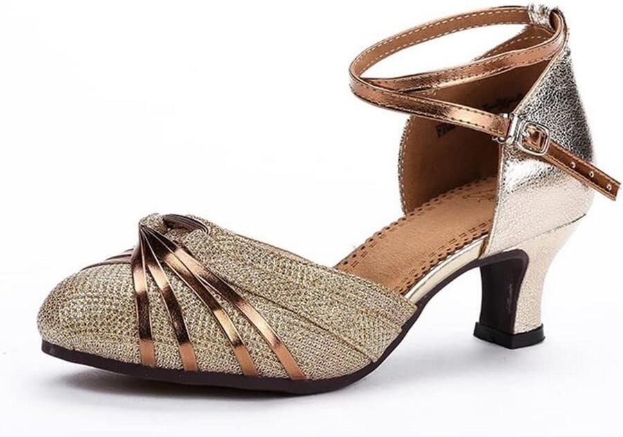 Dames Dansschoenen met Middelhoge Hak Gesloten Teen voor Salsa en Ballroom