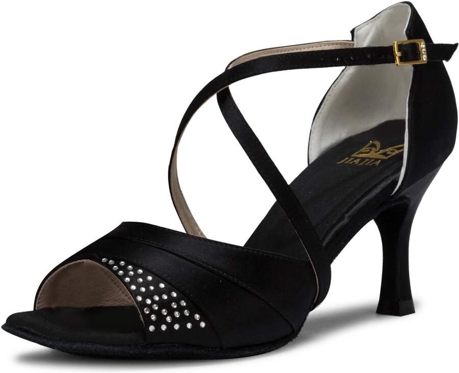 Dames Dansschoenen met Strass en Lage Hak Satin
