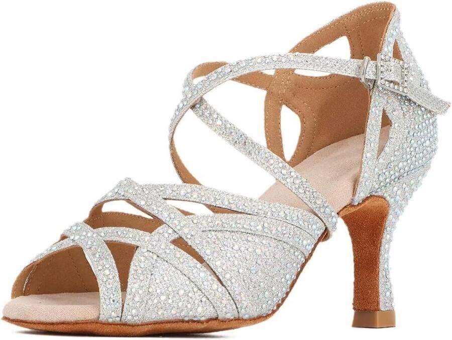 Dames Dansschoenen met Strass en Kruisband Geschikt voor Salsa Latijns en Stijldansen
