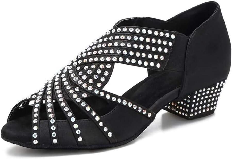 Dames Dansschoenen met Strass Lage Hak voor Salsa Ballroom en Latin