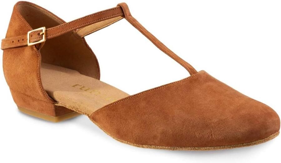 Dames Dansschoenen Nubuck Bruin met Bloc Hak Comfortabele Pasvorm