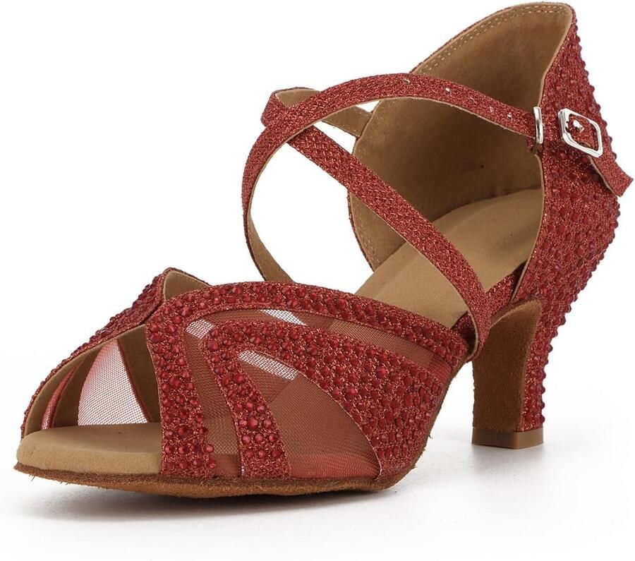 Dames Dansschoenen Standaard Latijn Salsa Tango Bachata Met Strass Steentjes