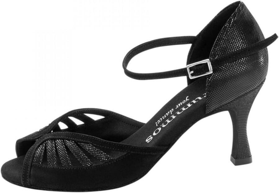 Dames Dansschoenen Zwart Leer Suède Zool Flare Hak Comfortabel en Stevig