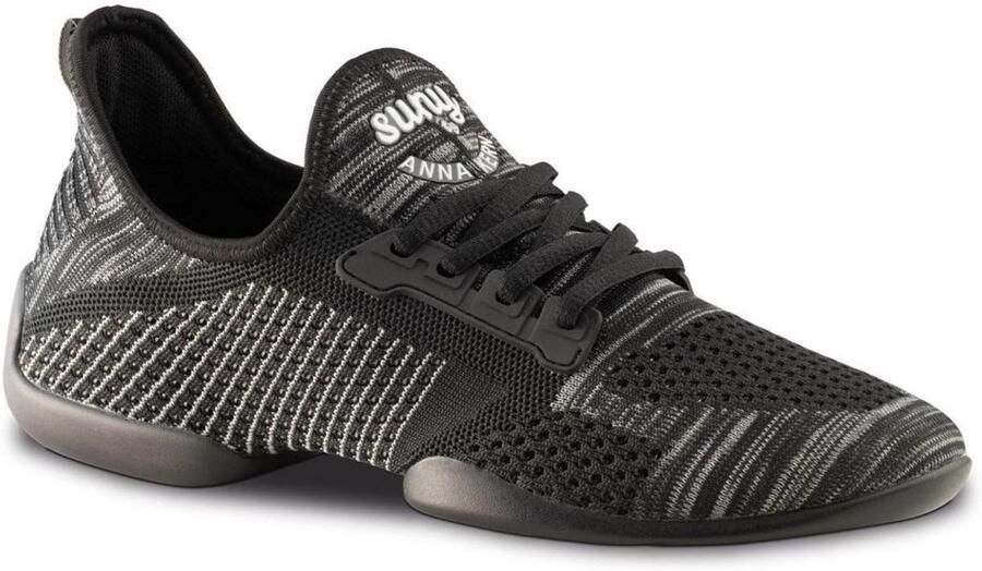 Dames Dance Sneakers Zwart Grijs Wit Flexibele Dansschoenen met Veters