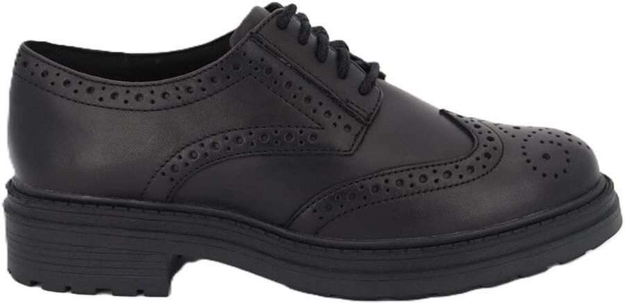 Dames Derby Schoen Leer Comfortabele Zwarte Enkelhoge Veterschoen - Foto 1