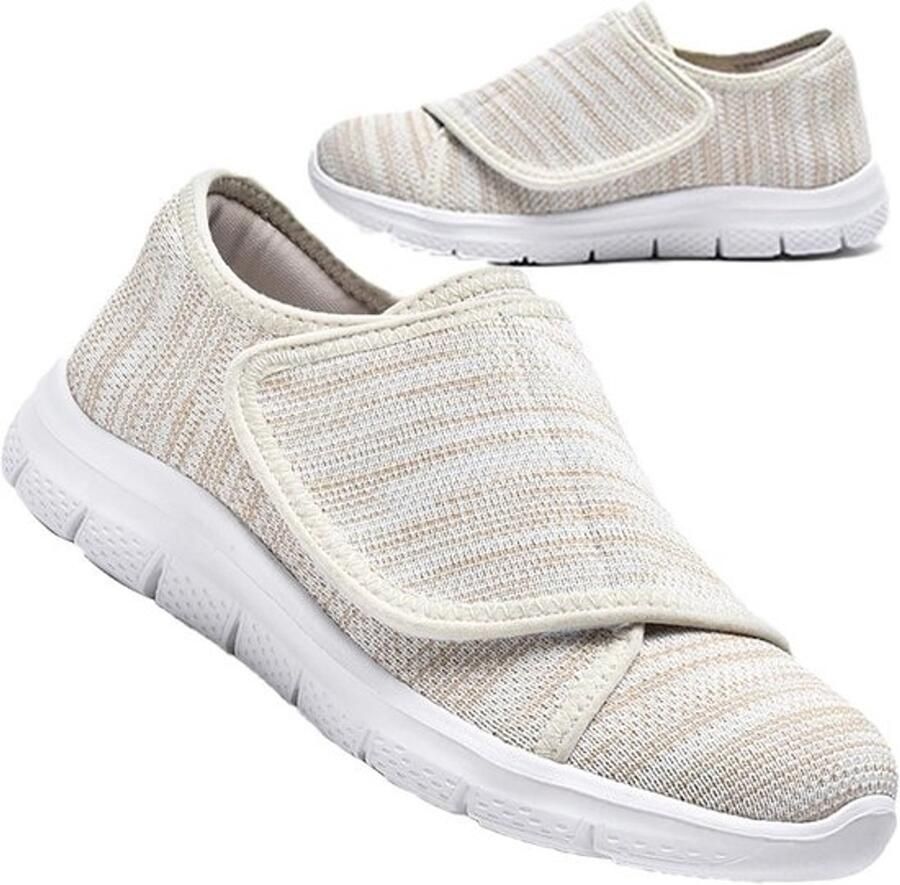 Dames Diabetische Edema Schoenen Puff Voeten Verstelbare Plus Size Wandelschoenen Extra Breedte Lichtgewicht Wandelschoenen Zwelling Anti-slip Schoenen Beige 37 235 mm