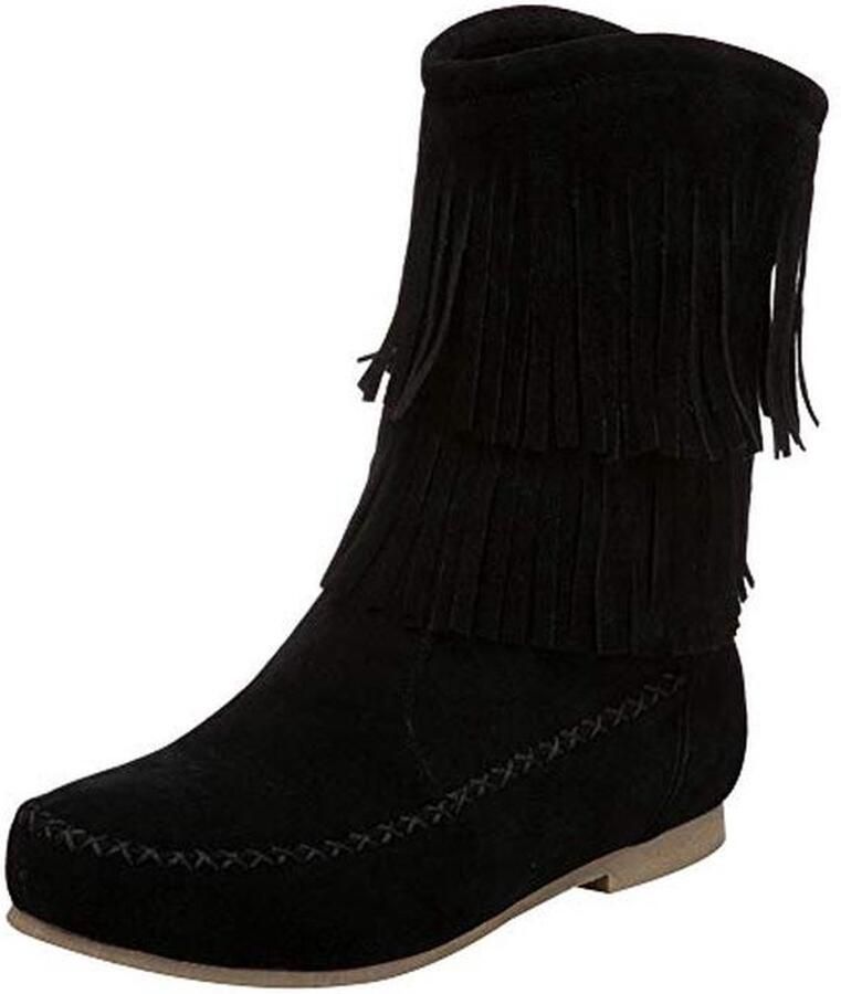 Dames Dubbele Franje Mocassin Laarzen Halfhoge Cowboy Laarzen