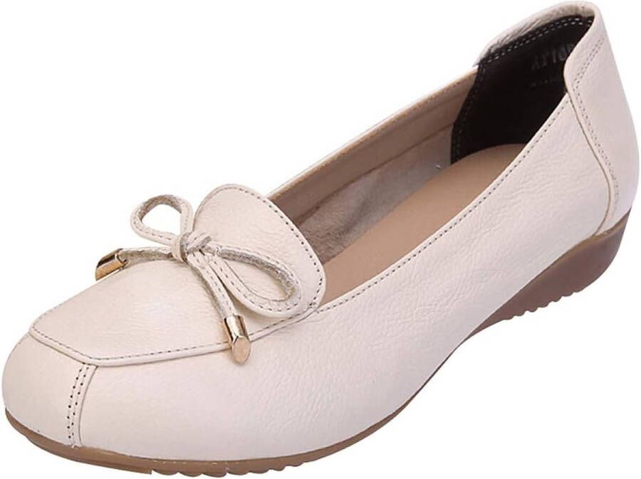 Dames Echt Leer Comfort Schoenen met Zachte Zool Ballerina's met Lage Sleehak