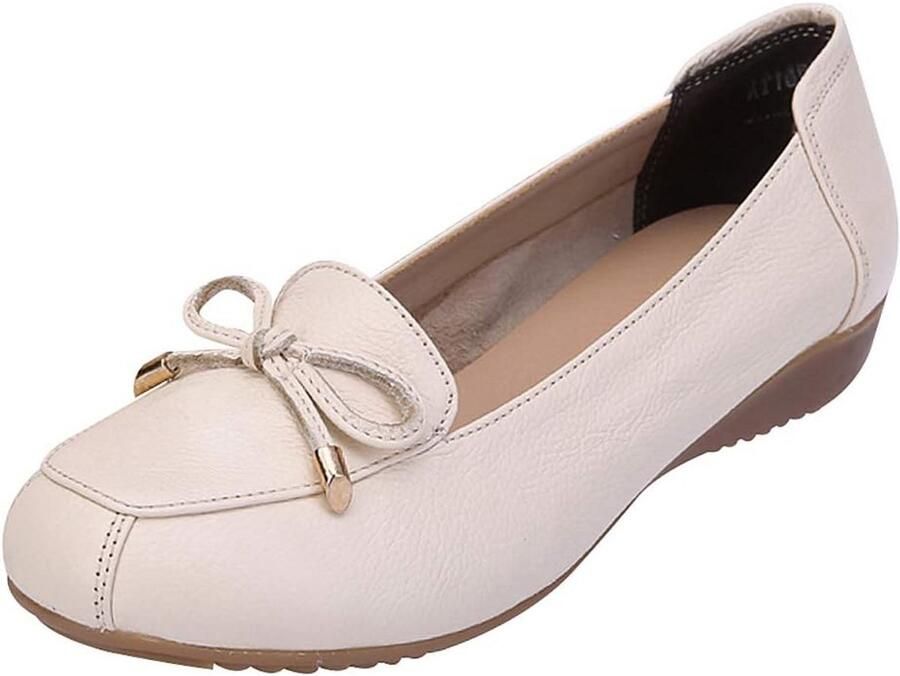 Dames Echt Leer Comfort Schoenen met Zachte Zool Ballerina's met Lage Sleehak