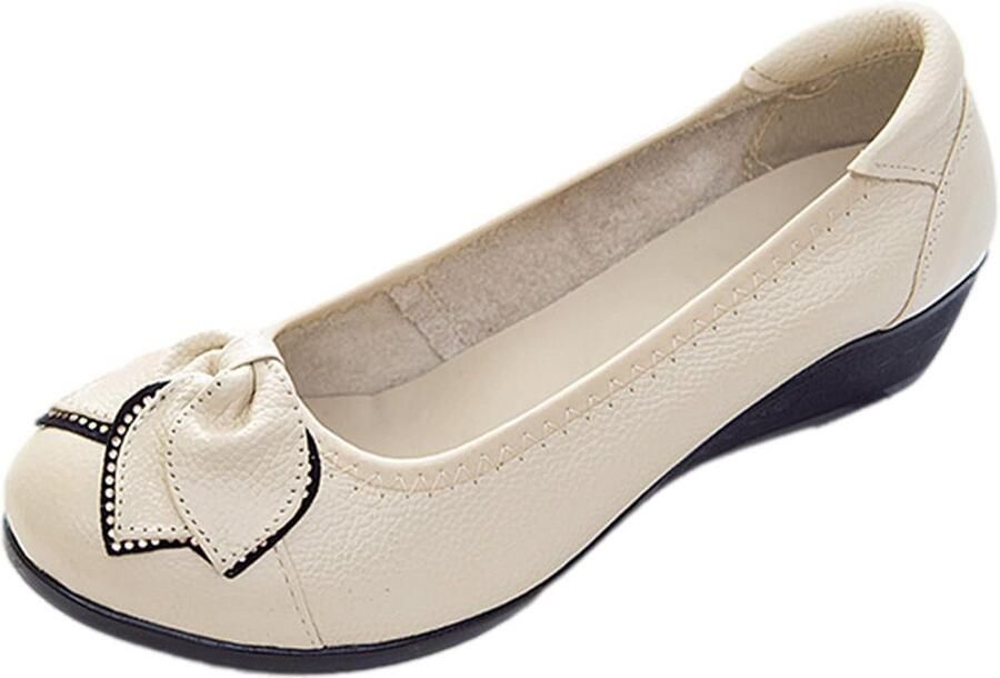 Dames echt leer comfortabele schoenen zachte zool ballerina laag plateau