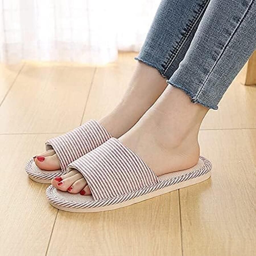 s- en Katoen Vlas Casual Zacht Licht Open Teen Slippers Comfortabel en Ade d Huis Slippers Antislip voor Binnen en Buiten