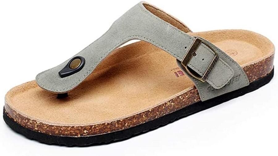 en Kurk Voet Sandalen Platte Bodem Verstelbare Riem Gesp Casual Open Teen Schoenen Suède Slippers Zomer