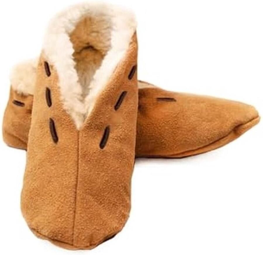 en leren pantoffels met koord Bovenmateriaal 100% suède warme mocassins huisschoenen Fleece binnenvoering