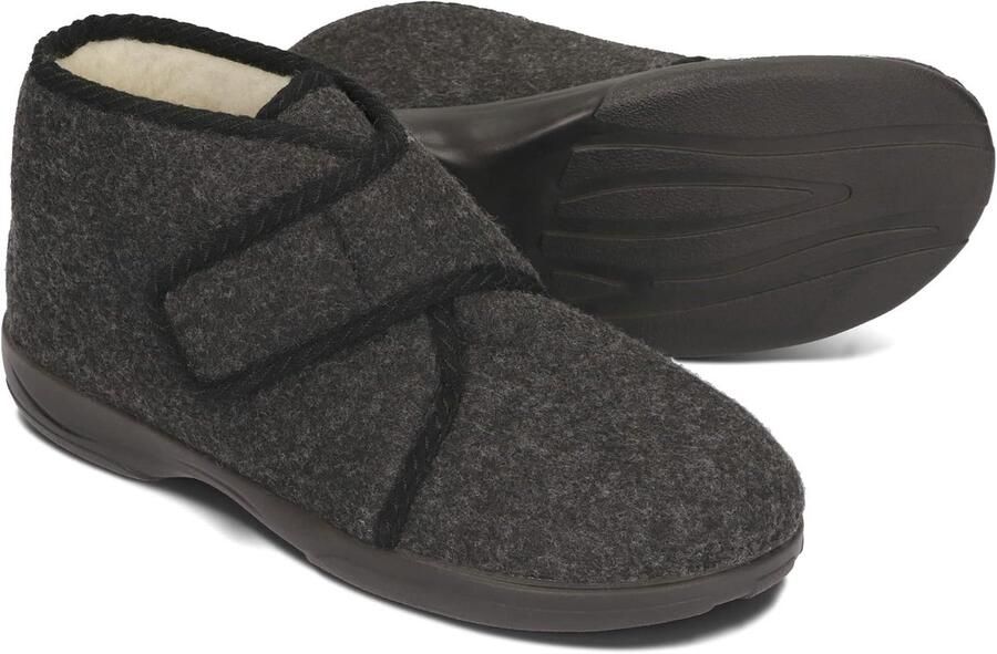 en Vilt Pantoffels met Schapenwol Warm en Comfortabel Slippers Sloffen Klittenband 36-46 EU (Grijs zwart systeem voor schoenmaten Volwassene Numeriek Normaal 40)