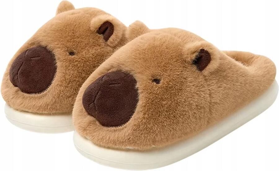 Dames & Kinder Kapibara Pantoffels Bruin Pluche & Warm