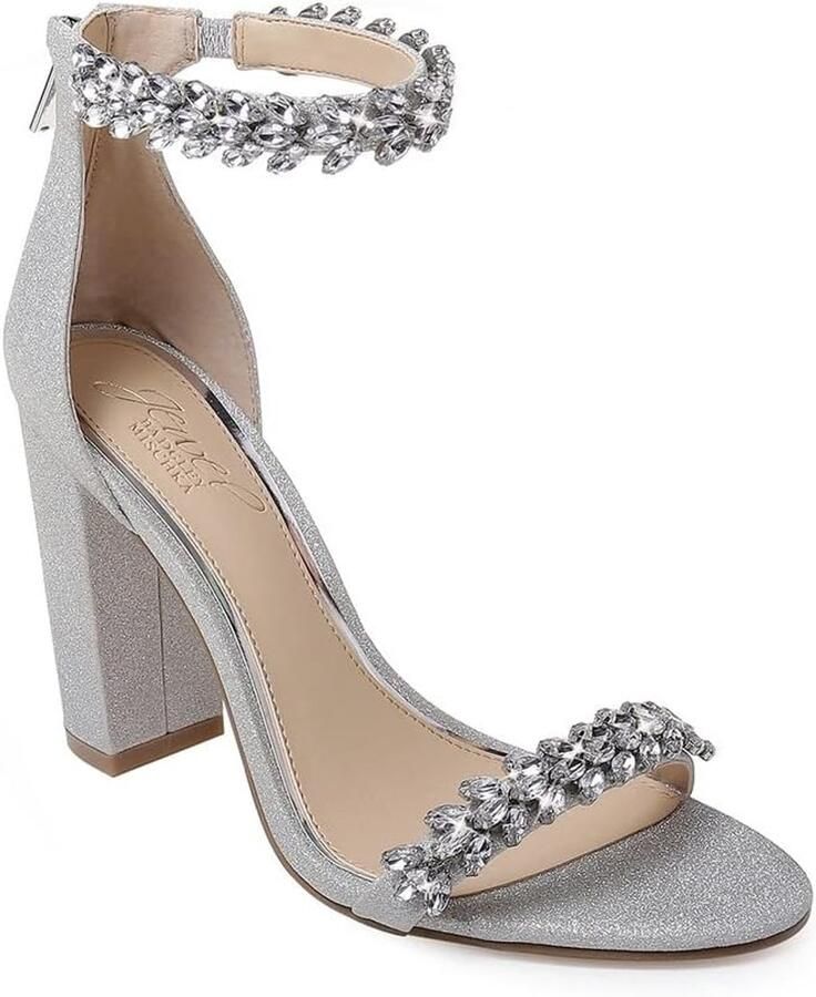 Dames Enkelband Sandalen met Blokhak Zilver Glitter