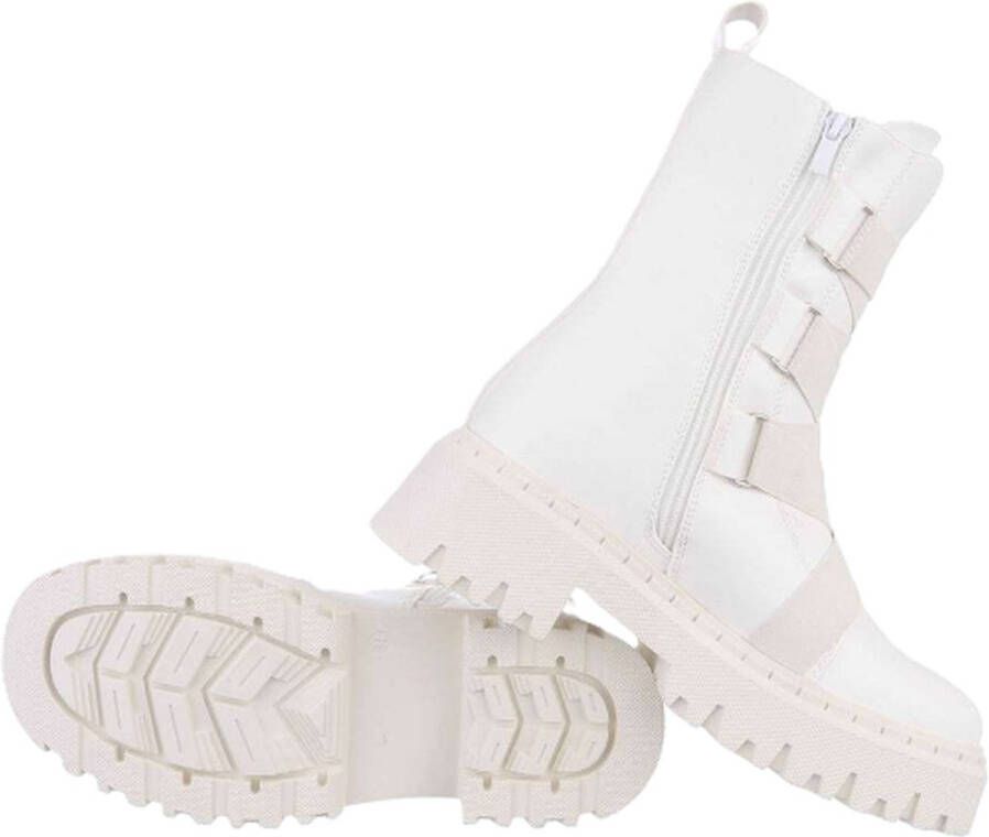Dames Enkellaars Leder Bandage wit