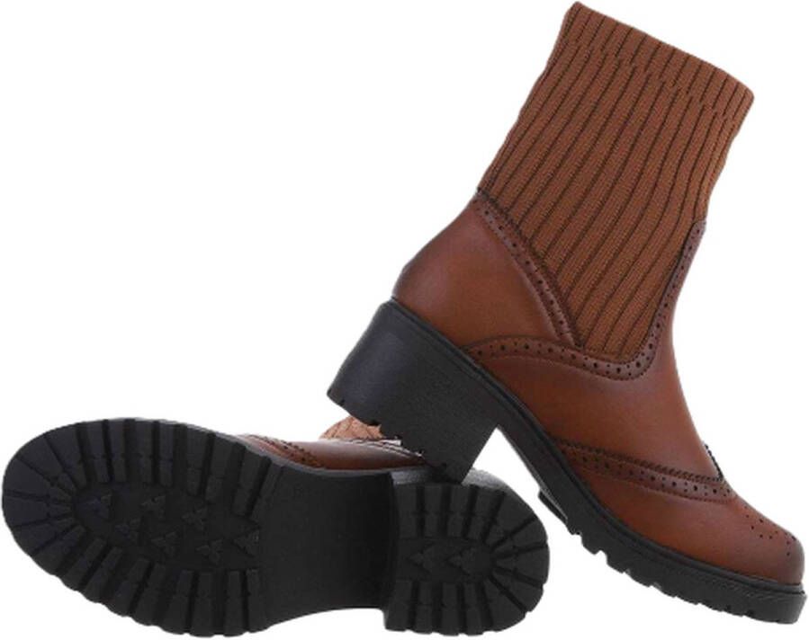 Dames Enkellaars Soks Leder gevlamd camel