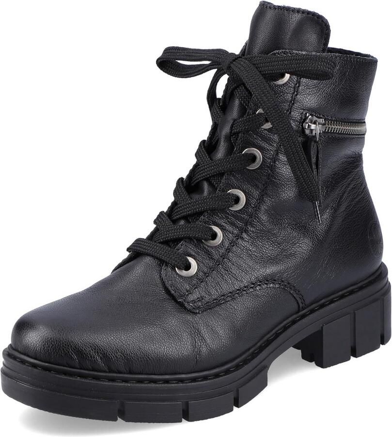 Dames Enkellaars Zwart Leer Comfortabele Laarzen met Rits en Veters