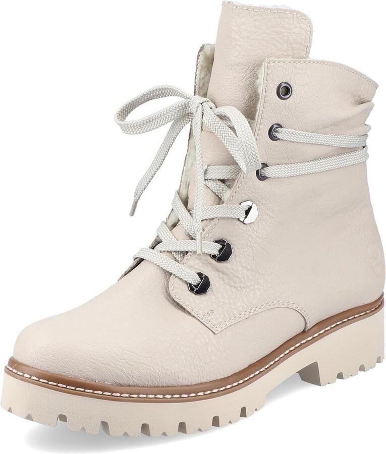 Dames Enkellaarsjes Beige Veterlaarzen met Warme Voering