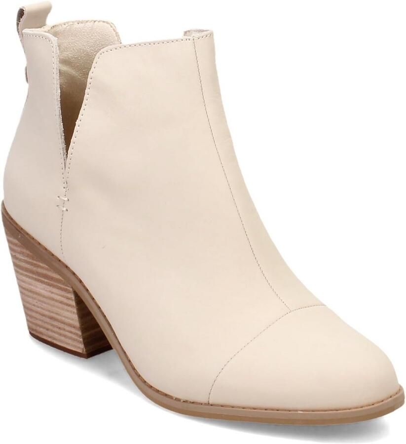 Dames Enkellaarsjes Blokhak Beige Leer