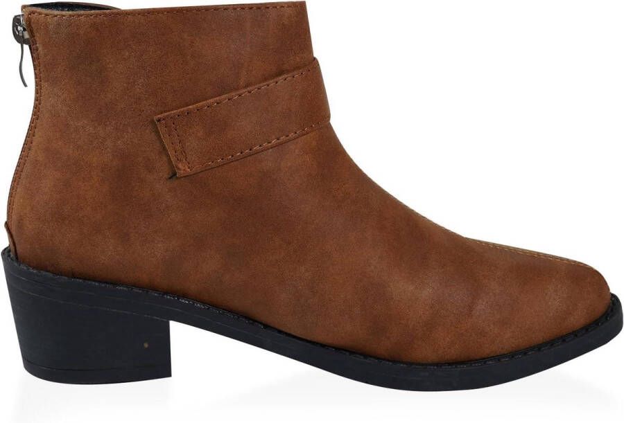 Dames enkellaarsjes met dikke hak en rits achteraan Klassiek comfort Winterlaarsjes Bruin