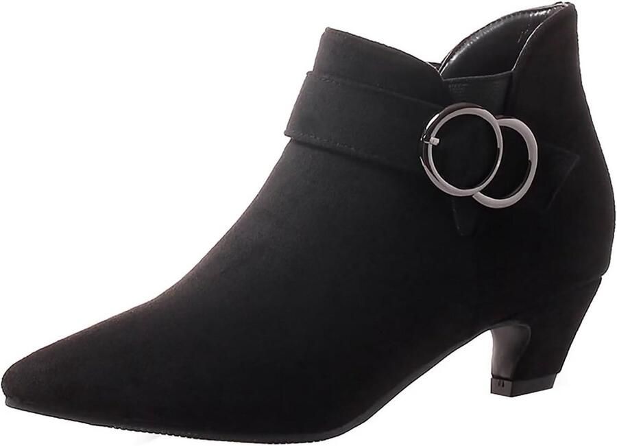 Dames enkellaarsjes met spitse neus en kleine hak instaplaarzen met gesp