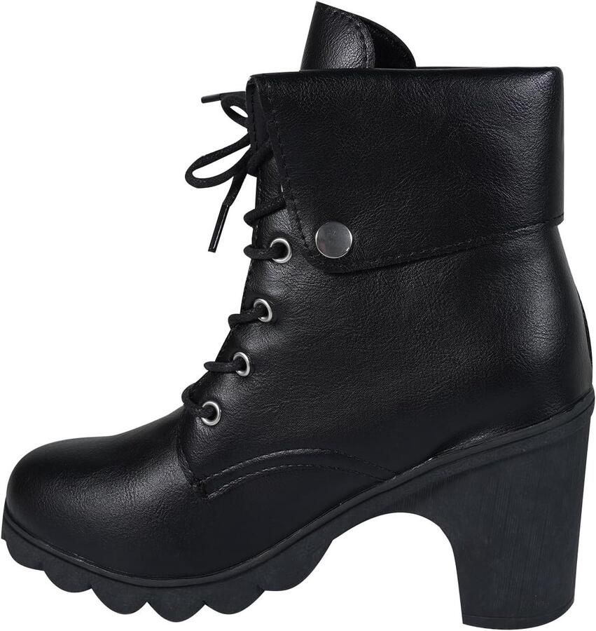 Laarzen voor dames veterlaarzen met blokhak halfhoge hak en platformzool voor comfort