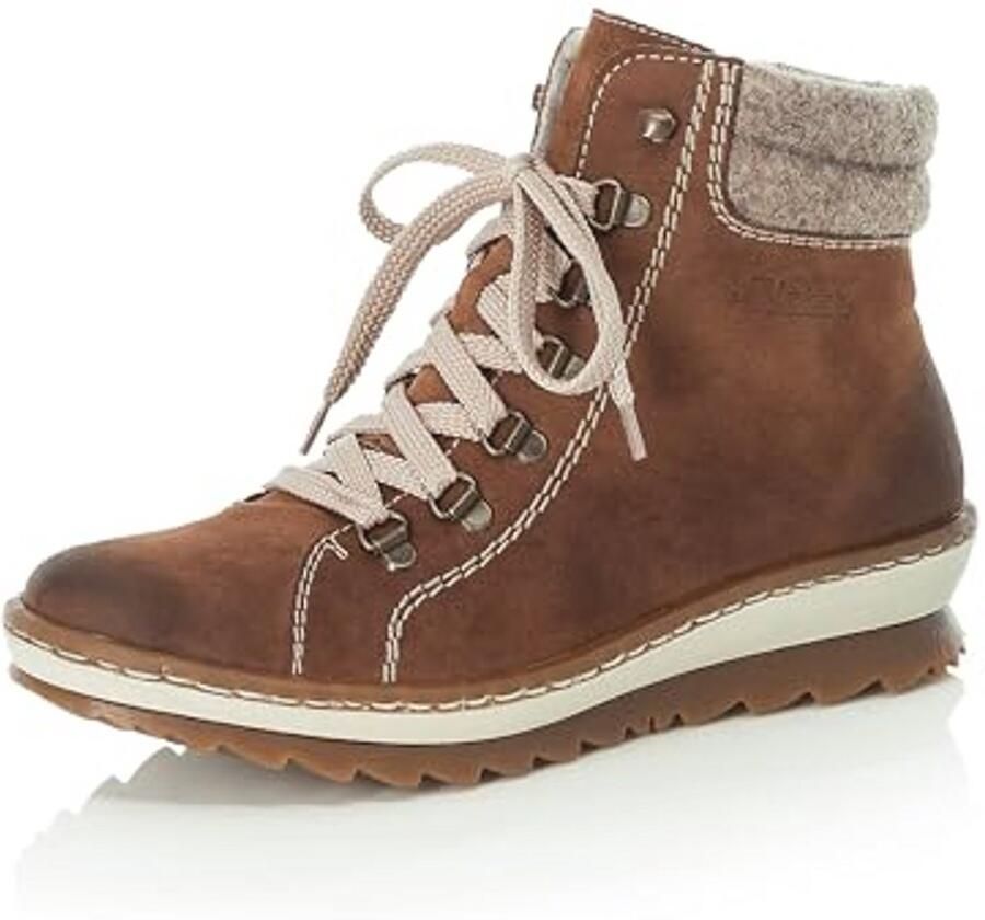 Dames enkellaarsjes met veters en rits in caramelbruin