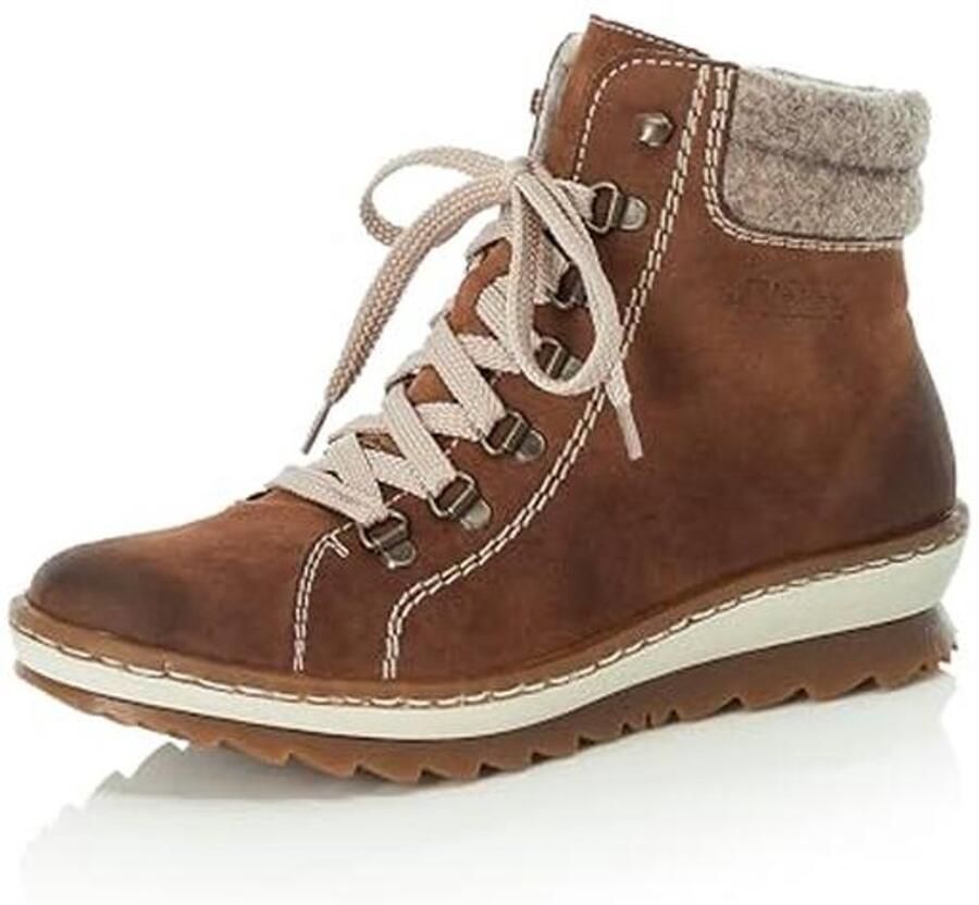 Dames enkellaarsjes met veters en rits in caramelbruin