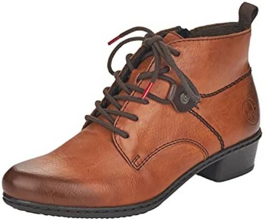 Dames enkellaarsjes met veters en rits in karamelbruin