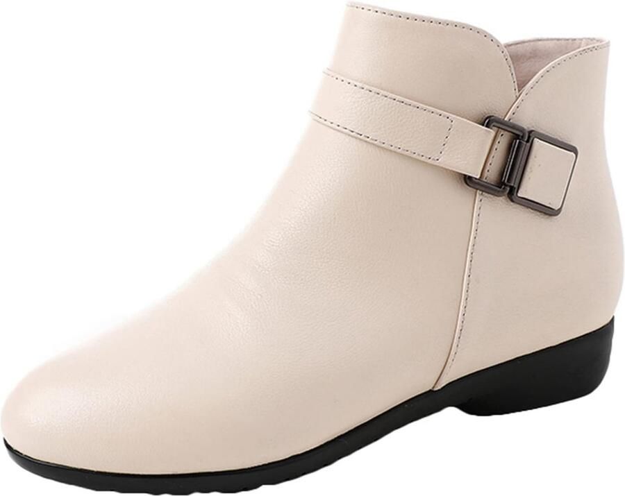 Dames Enkellaarsjes Platte Winterlaarzen met Rits en Lage Hak Warm en Antislip