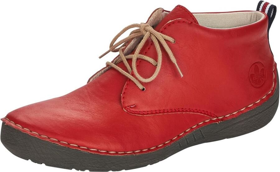 Dames enkellaarsjes rood met veters en flexibele zool