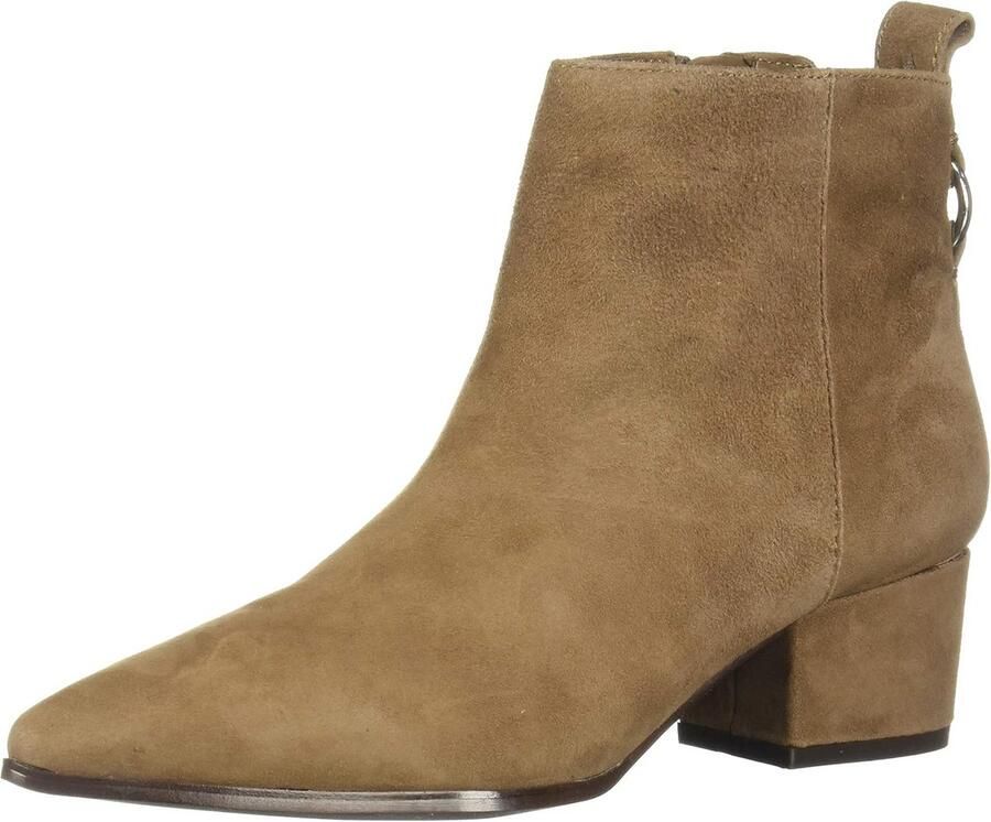 Dames Enkellaarsjes Taupe Suède Look Met Blokhak