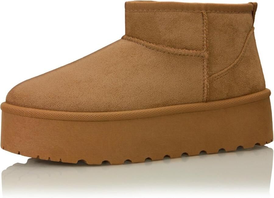 Dames Enkellaarsjes Warme Platform Laarzen Dagelijks Gebruik Profielzool Ca. Plateau Bruin