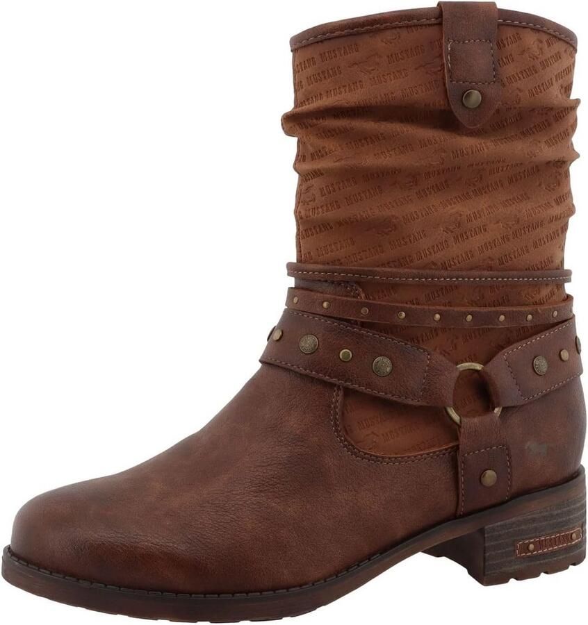 Dames Enkellaarzen Bruin Imitatieleer met Warme Fleece Voering en Blokhak