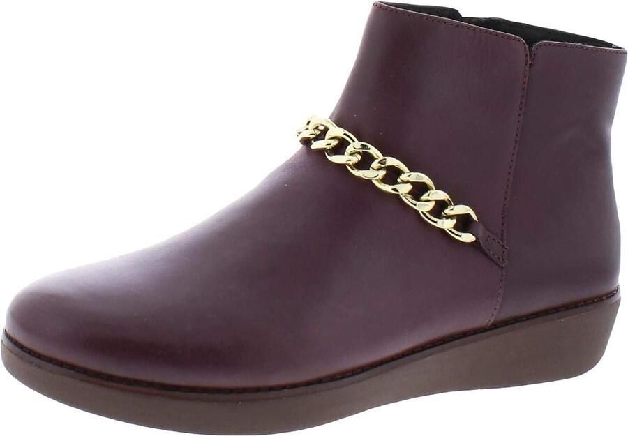 Dames Enkellaarzen Leer met Grote Kettingdetails Comfortabele Zwarte Laarzen