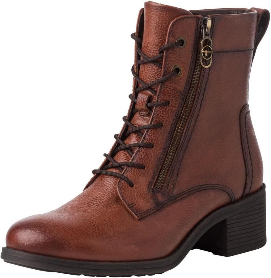 Dames Enkellaarzen Leer met Ritssluiting en Veters Comfortabele Pasvorm