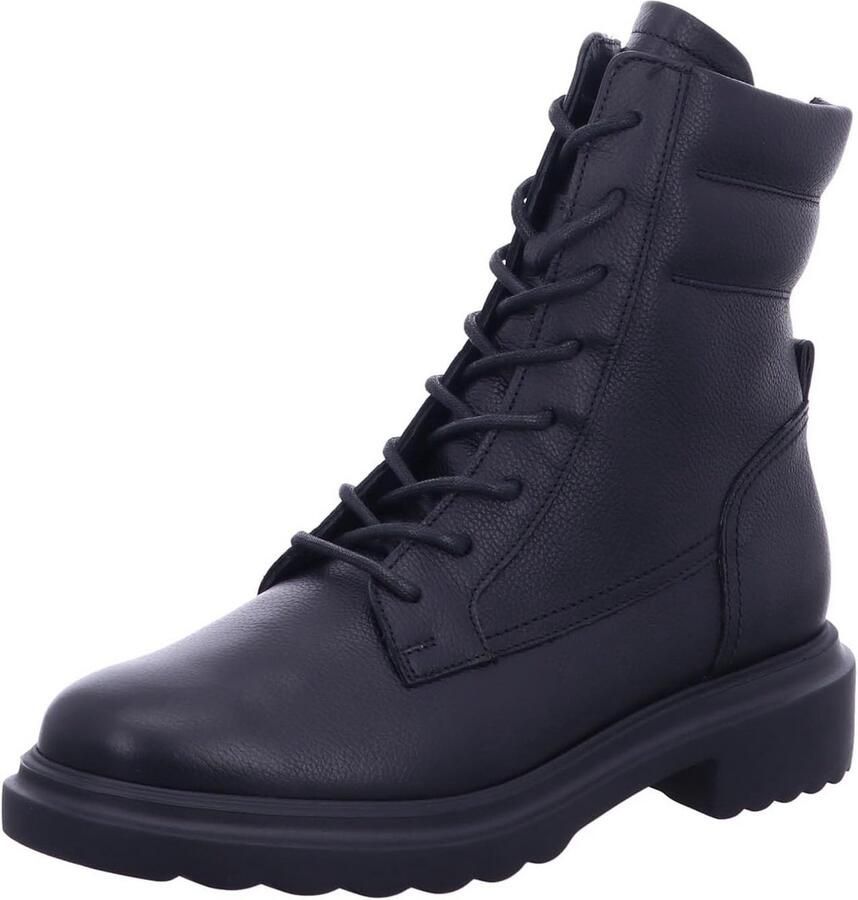 Dames Enkellaarzen Leer Zwart Veterlaarzen Comfortabele Vetersluiting